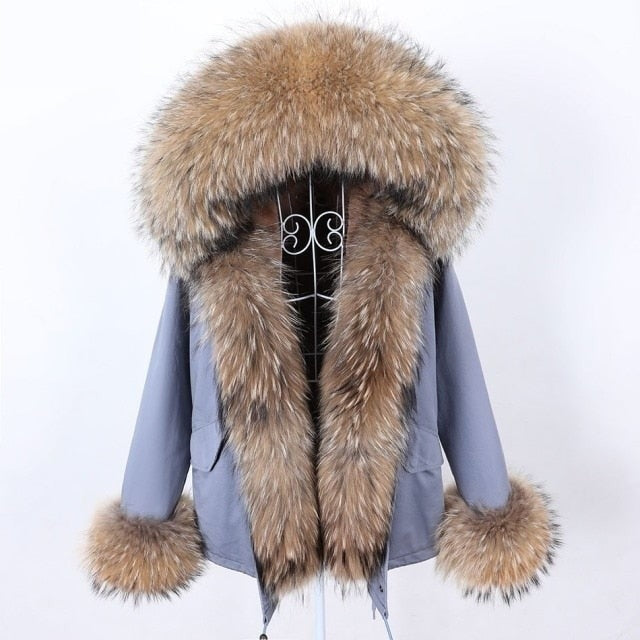 Women's Winter Thick Warm Parkas with Natural Racoon Fur Sleeves and Collar  -  GeraldBlack.com