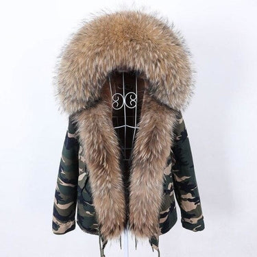 Women's Winter Thick Warm Printed Fox Fur Collar Full Sleeved Hooded Jacket  -  GeraldBlack.com