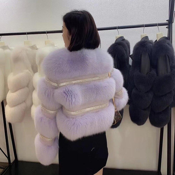 Women Fur Coat Winter Thick Warm Luxury Fox Fur Coats With Crystal Fluffy Natural Fur Jackets S7846 - SolaceConnect.com