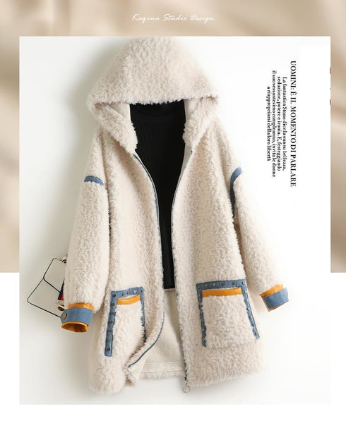 Women's Winter Warm 100% Wool Fur Zipper Hooded Long Slim Coats  -  GeraldBlack.com