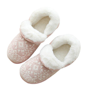 Suede Home Slippers Warm Cotton Slippers Knitting Printing Women Slippers Plush Indoor Shoes Women - SolaceConnect.com