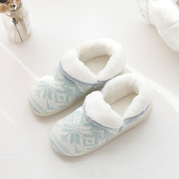 Suede Home Slippers Warm Cotton Slippers Knitting Printing Women Slippers Plush Indoor Shoes Women - SolaceConnect.com