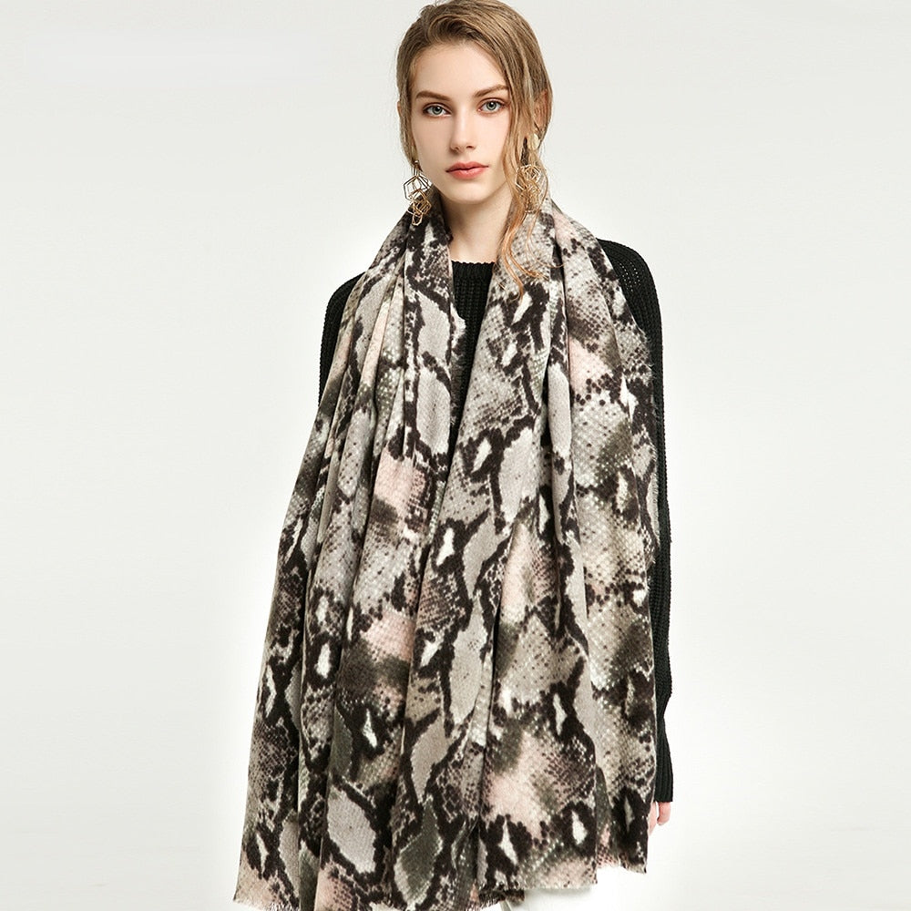 Women's Winter Warm Designer Cashmere Snake Skin Printed Shawls  -  GeraldBlack.com
