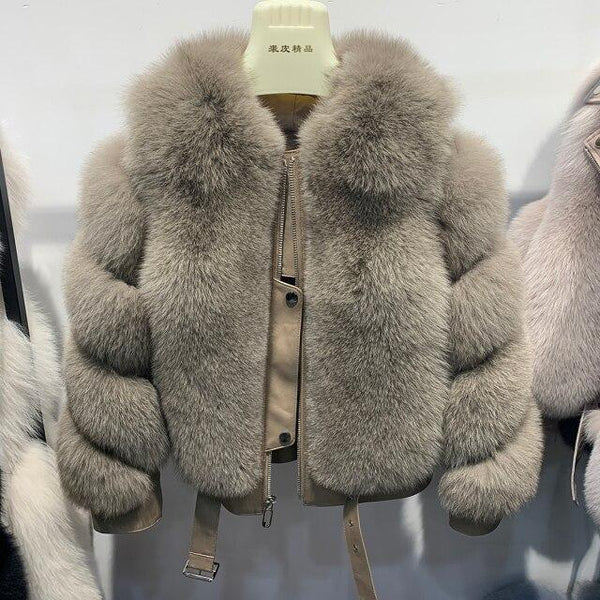 Women's Winter Warm Fashion Fur Jackets Lady Real Fox Fur Jackets Sheepskin Leather Jackets S7886 - SolaceConnect.com
