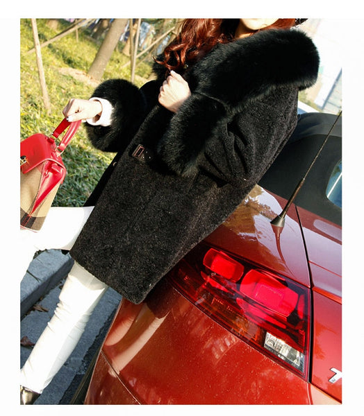 Women's Winter Warm Fox Fur Coat Thick Mid-length Coat Lapel Lapel Cashmere Coat  -  GeraldBlack.com