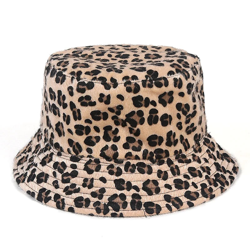 Women's Winter Warm Leopard Pattern Fluffy Fur Reversible Bucket Hat  -  GeraldBlack.com
