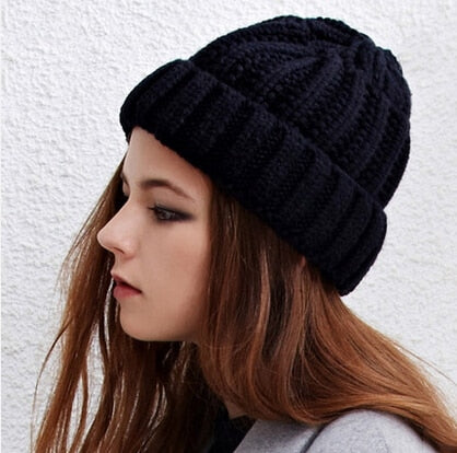 Women's Winter Warm Wool Knitted Hat Thickened Beanies Black Grey Color Pointy Hat  -  GeraldBlack.com