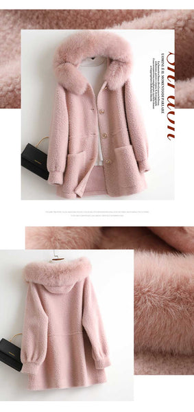 Women's Winter Wool Fur Fox Hooded Wide-waisted Long Sleeve Coats  -  GeraldBlack.com
