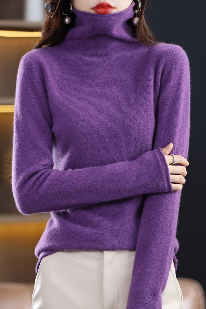 Women's Wool Knitted Warn Turtleneck Slim Long Sleeve Sweaters  -  GeraldBlack.com