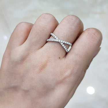Women's X Cross Two Band White Color Moissanite 925 Sterling Silver Ring  -  GeraldBlack.com