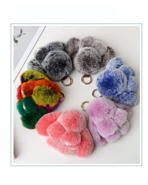 Women's Zinc Alloy Mini Fluffy Rabbit Fur Pompom Bunny Bag Keychain  -  GeraldBlack.com