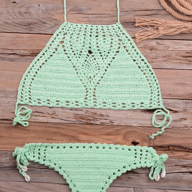 Women Sexy Micro Bikini Set G Thong String Lattice Hollow Bikinis Top Crochet Beach Swimwear Bathing Beachwear Set  -  GeraldBlack.com