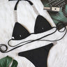 Women Solid Black White High Cut Bandage Thong Swimwear Sexy Crystal Rhinestone Bathing Suit Micro Swimsuit  -  GeraldBlack.com