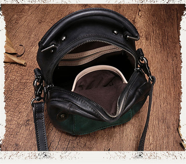 Women Vintage First Layer Cowhide Leather Casual Wild Rivet Small Shoulder Messenger Handbag  -  GeraldBlack.com