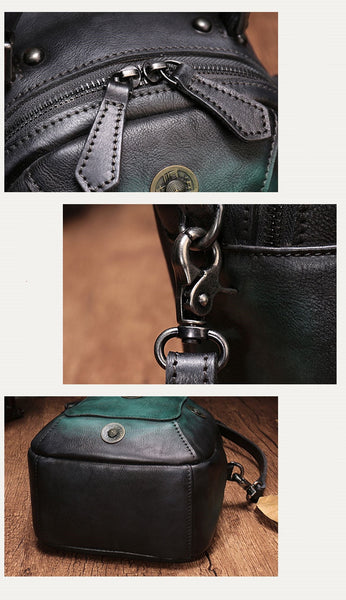 Women Vintage First Layer Cowhide Leather Casual Wild Rivet Small Shoulder Messenger Handbag  -  GeraldBlack.com
