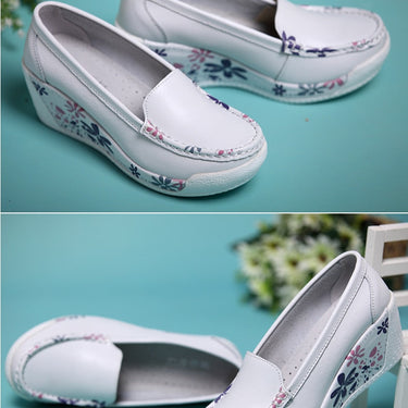 Women Wedges Summer Platform Casual Floral White Breathable Shallow Breathable Moccasions Shoes  -  GeraldBlack.com