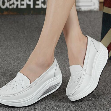 Women Wedges Summer Platform Casual Floral White Breathable Shallow Breathable Moccasions Shoes  -  GeraldBlack.com