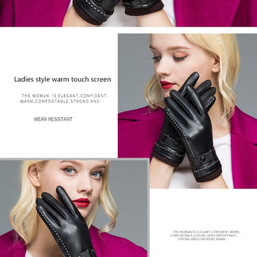Women Winter Warm Driving Business Touch Screen Gloves Black Faux Leather Waterproof windproof Glove Guantes  -  GeraldBlack.com
