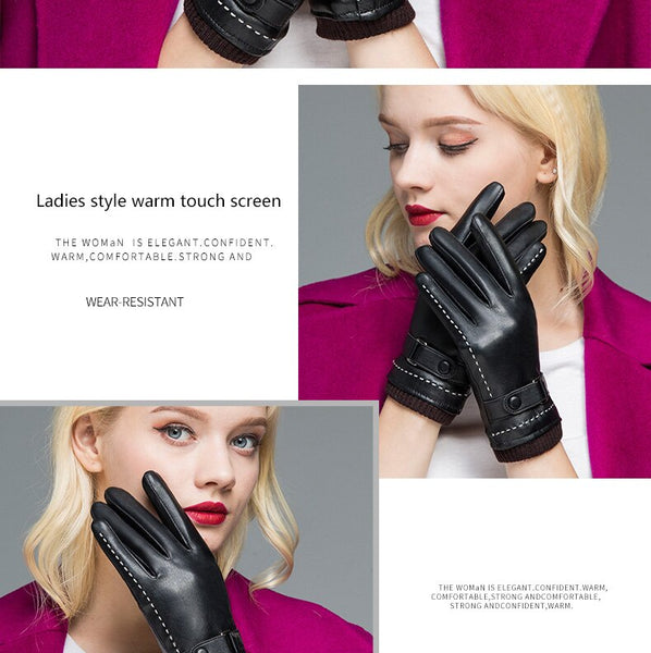 Women Winter Warm Driving Business Touch Screen Gloves Black Faux Leather Waterproof windproof Glove Guantes  -  GeraldBlack.com