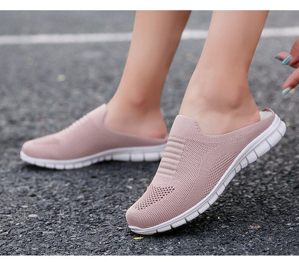 Womens Flats Slides Casual Breathable Mesh Soft Walking Outdoor Slipper Lazy Shoes Plus Size  -  GeraldBlack.com