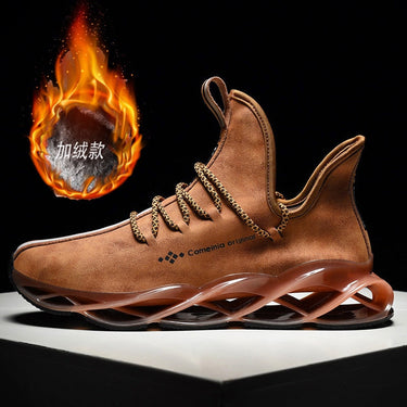 Wood Brown Men Waterproof Leather Unique Blade Sole Cushioning Outdoor Athletic Jogging Sport Running Shoes  -  GeraldBlack.com