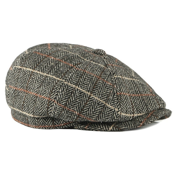 Wool Octagonal Hats Tweed Flat Cabbie Newsboy Caps Men Painters Hats Autumn Winter Beret British Style Herringbone Caps  -  GeraldBlack.com