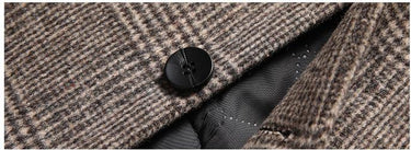 Woolen Coat Men's Autumn Winter Thickened Medium Length Plaid Windbreaker Wool Camel Coats Jacket Outerwear  -  GeraldBlack.com