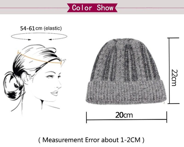 Woolen Winter Knitted Rabbit Fur Warm Bonnet Caps for Women - SolaceConnect.com