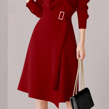 Work Wear Red Winter Vestidos Korean Slim Vintage Dresses Fashion Long Sleeve Business Casual Party Dress  -  GeraldBlack.com