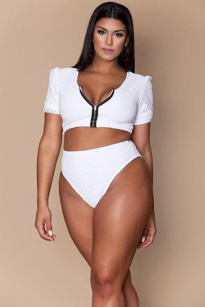 XL-4XL Plus Size Female Zipper Front Large Solid Bikini Set with High Waist - SolaceConnect.com