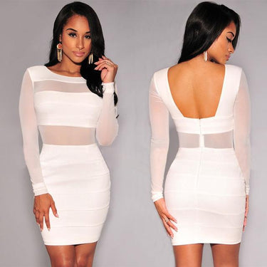 XS-XXL Black White Long Sleeve Mesh Patchwork Bandage Dress for Winter - SolaceConnect.com