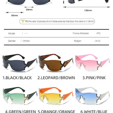 Y2K One Piece Oversized Diamond Sunglasses Women Luxury Designer UV400 Fashion Rimless Eyewear Goggle Shades  -  GeraldBlack.com