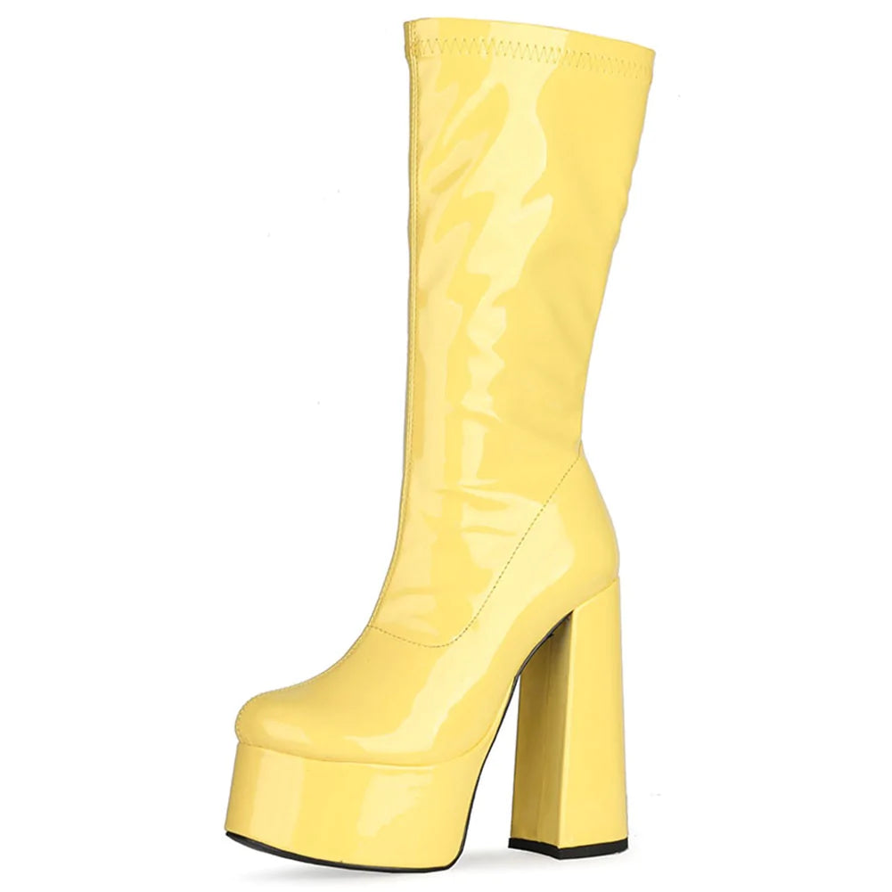 Winter Fashion Women's Sexy Round Toe Square Heels Gothic Platform Boots 1 Winter Fashion Women's Sexy Round Toe Square Heels Gothic Platform Boots