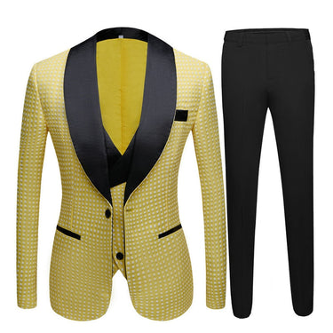 Yellow Black Blazer Vest Pants Groom Wedding Slim Fit Tuxedos For Men Groomsmen Suit Formal Party  -  GeraldBlack.com