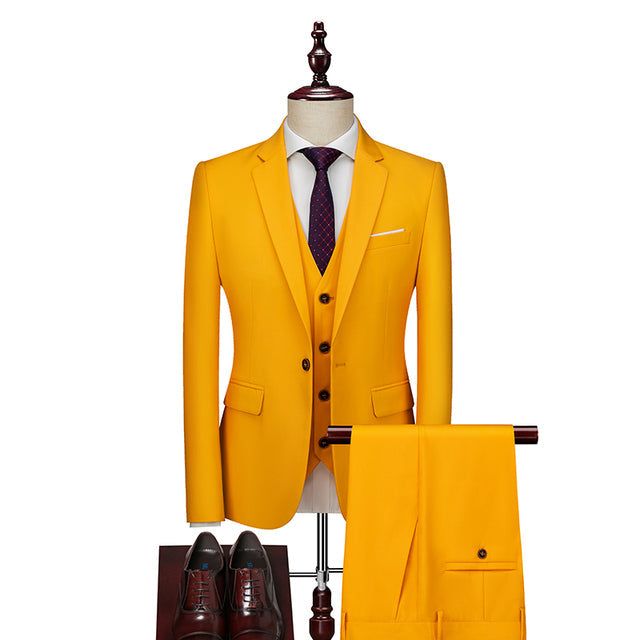 Yellow Casual One Button Slim Fit Wedding Three Piece Suit for Men  -  GeraldBlack.com