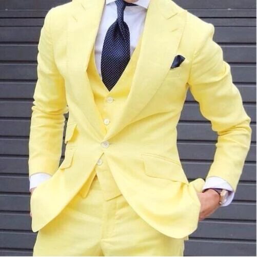 Yellow Casual Style 3 Pieces Jacket+Pants+Vest Suits Formal Groom Tuxedos Groomsmen Wedding Prom  -  GeraldBlack.com