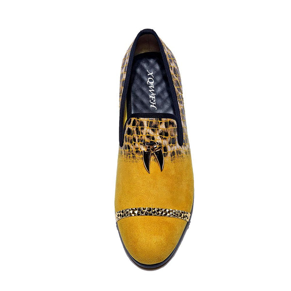 Yellow Men's Office Casual Breathable Ostrich Leather Slip on Loafers Shoes  -  GeraldBlack.com