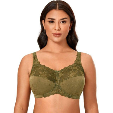 Yellow Olive Color Unlined Full Coverage Mesh Comfort Wireless Lace Bra - SolaceConnect.com