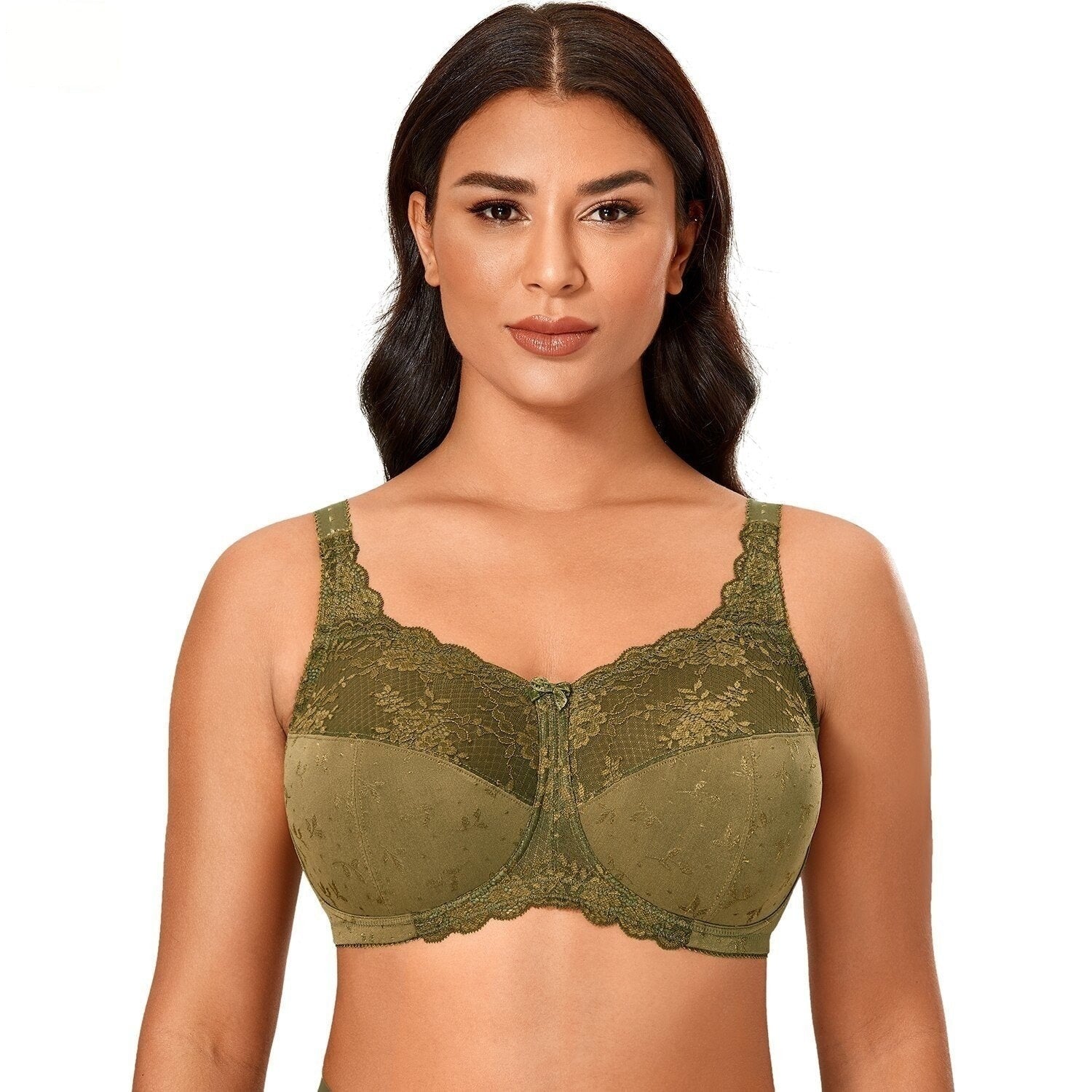 Yellow Olive Color Unlined Full Coverage Mesh Comfort Wireless Lace Bra  -  GeraldBlack.com