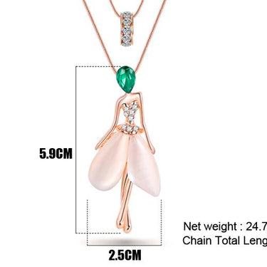 Zinc Alloy Angel Fairy Opal Pendant Cat Eye Crystal Chain for Women - SolaceConnect.com