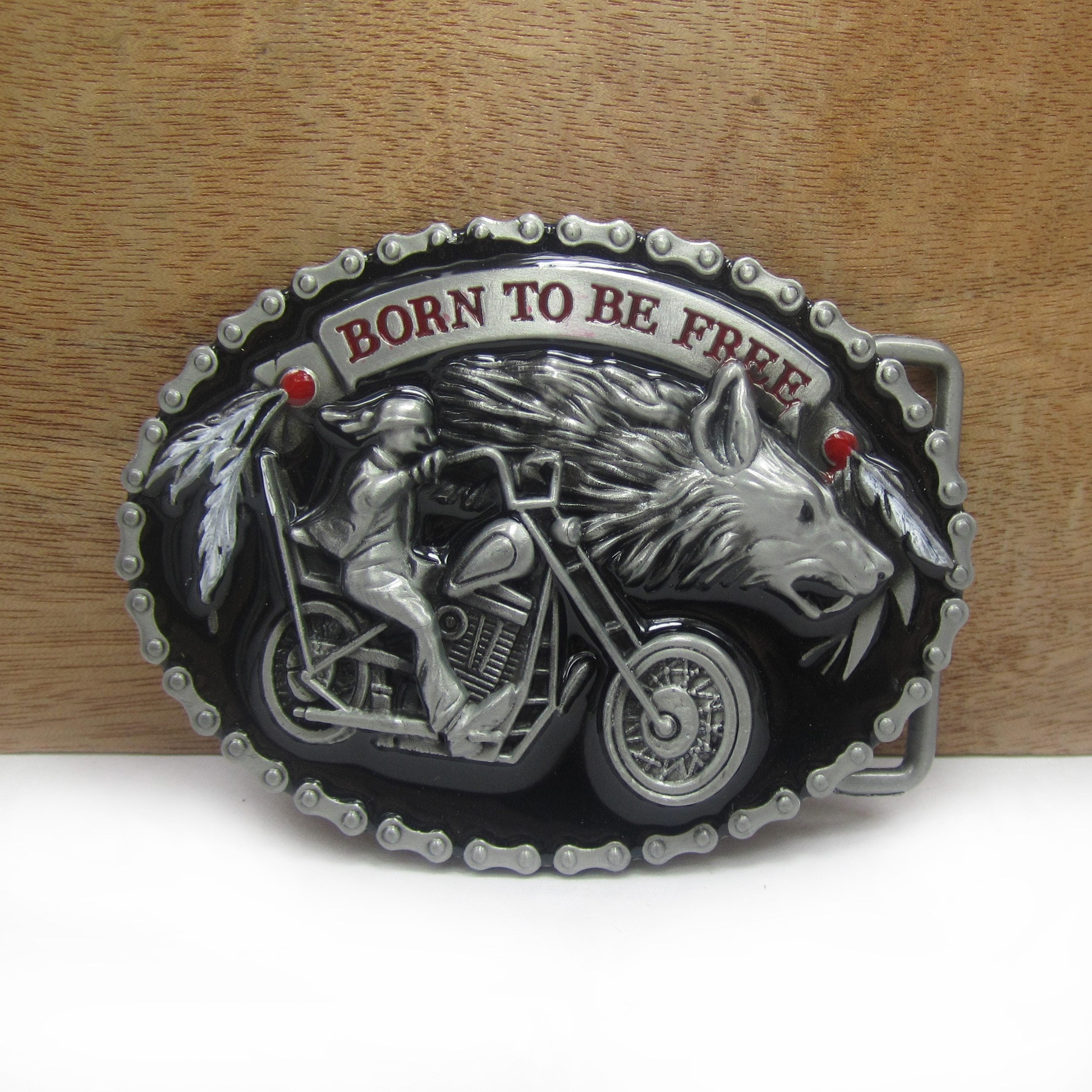 Zinc Alloy Retro Wolf Biker Driver Cowboy Style Belt Buckle with 4cm Width Loop  -  GeraldBlack.com