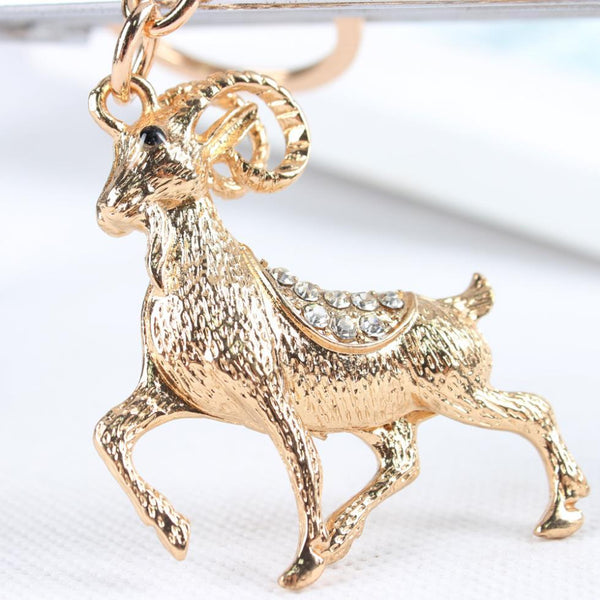 Zodiac Goat Cute Crystal Rhinestone Charm Purse Pendant & Key Chain - SolaceConnect.com