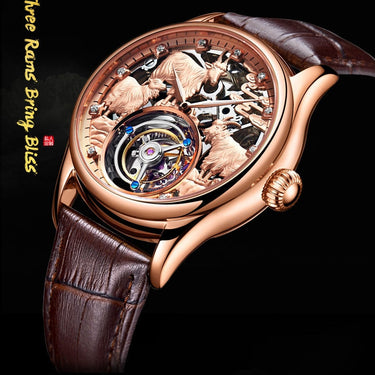 Zodiac Sheep Skeleton Mens Tourbillon Luxury Tourbillon Clock Men Mechanical Wristwatches Watch  -  GeraldBlack.com